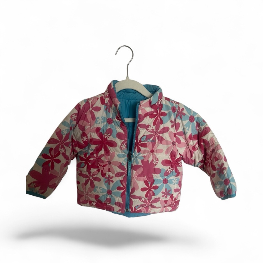 LL Bean 2T Floral Pink and Blue Puffer Jacket